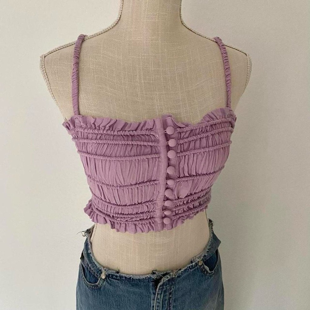 Ruched Lavender Crop Tank Top with Button Front